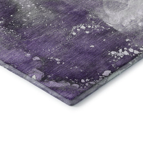 5' X 8' Purple And Ivory Abstract Washable Area Rug With UV Protection