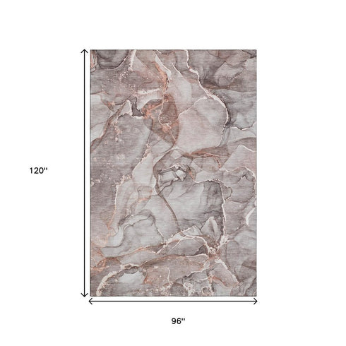 8' X 10' Gray And Ivory Abstract Washable Area Rug With UV Protection