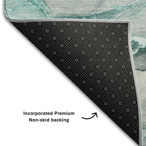 8' X 10' Teal And Ivory Abstract Washable Area Rug With UV Protection