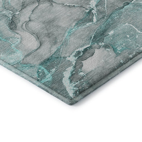 8' X 10' Teal And Ivory Abstract Washable Area Rug With UV Protection