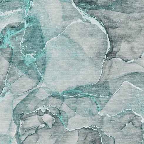 8' X 10' Teal And Ivory Abstract Washable Area Rug With UV Protection