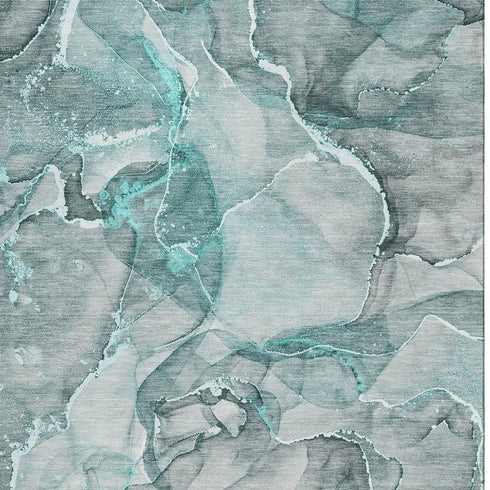 8' X 10' Teal And Ivory Abstract Washable Area Rug With UV Protection