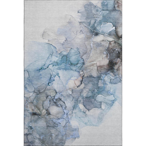 5' X 8' Blue Gray And Ivory Abstract Washable Area Rug With UV Protection