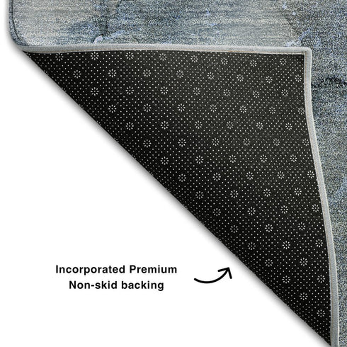 5' X 8' Blue Gray And Ivory Abstract Washable Area Rug With UV Protection