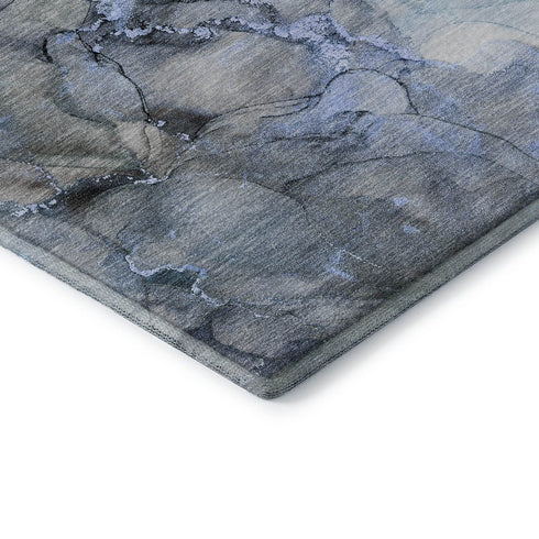 5' X 8' Blue Gray And Ivory Abstract Washable Area Rug With UV Protection