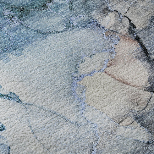 8' X 10' Blue Gray And Ivory Abstract Washable Area Rug With UV Protection
