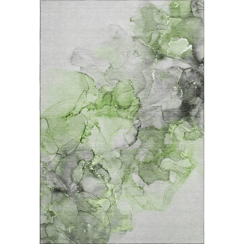 9' X 12' Green Gray And Ivory Abstract Washable Area Rug With UV Protection