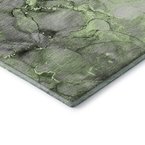 9' X 12' Green Gray And Ivory Abstract Washable Area Rug With UV Protection