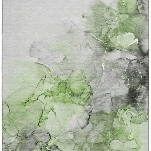 9' X 12' Green Gray And Ivory Abstract Washable Area Rug With UV Protection