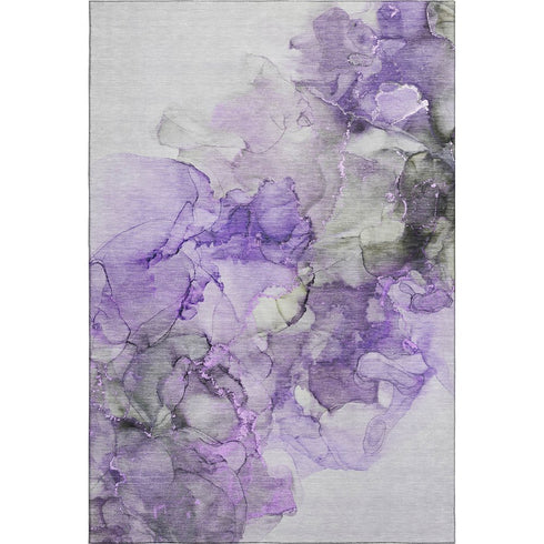5' X 8' Purple Gray And Ivory Abstract Washable Area Rug With UV Protection