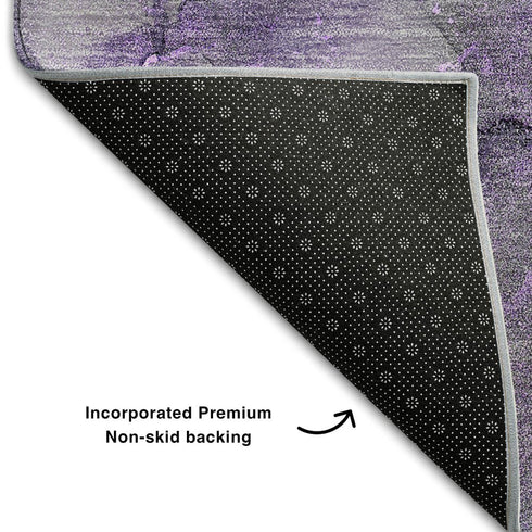 5' X 8' Purple Gray And Ivory Abstract Washable Area Rug With UV Protection