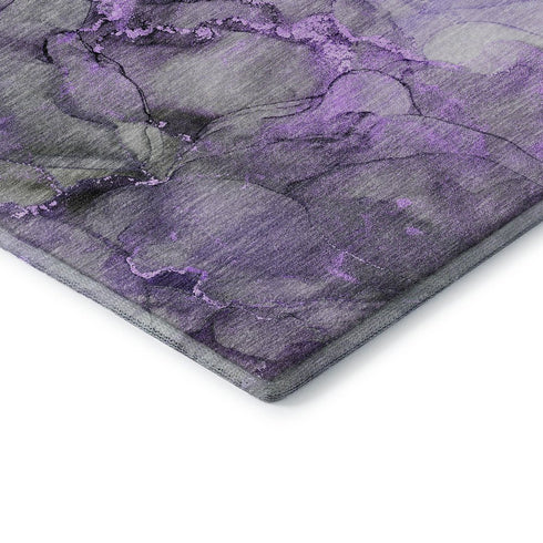 5' X 8' Purple Gray And Ivory Abstract Washable Area Rug With UV Protection