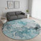 8' Teal Gray And Ivory Abstract Washable Round Rug With UV Protection