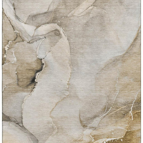9' X 12' Beige And Ivory Abstract Washable Area Rug With UV Protection