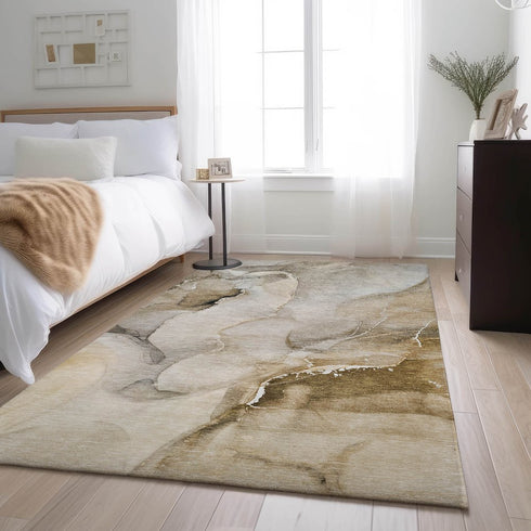 9' X 12' Beige And Ivory Abstract Washable Area Rug With UV Protection