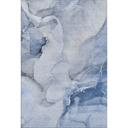 5' X 8' Blue And Ivory Abstract Washable Area Rug With UV Protection