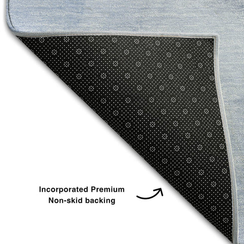 5' X 8' Blue And Ivory Abstract Washable Area Rug With UV Protection