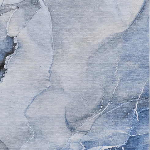 8' X 10' Blue And Ivory Abstract Washable Area Rug With UV Protection