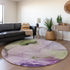 8' Purple Ivory And Green Abstract Washable Round Rug With UV Protection