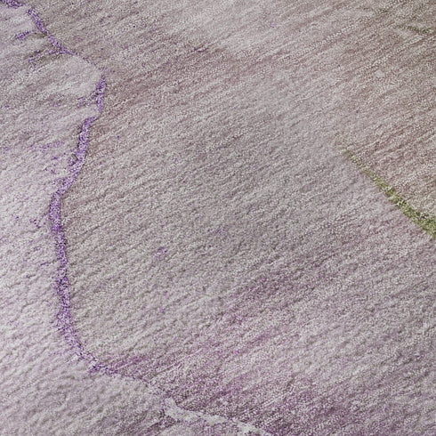 8' Purple Ivory And Green Abstract Washable Round Rug With UV Protection