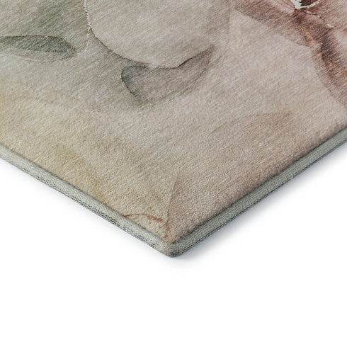8' X 10' Teal Ivory And Brown Abstract Washable Area Rug With UV Protection