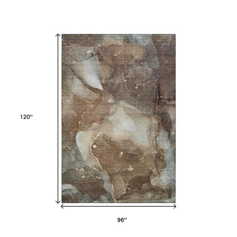 8' X 10' Brown Ivory And Gray Abstract Washable Area Rug With UV Protection
