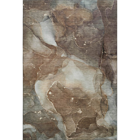 8' X 10' Brown Ivory And Gray Abstract Washable Area Rug With UV Protection