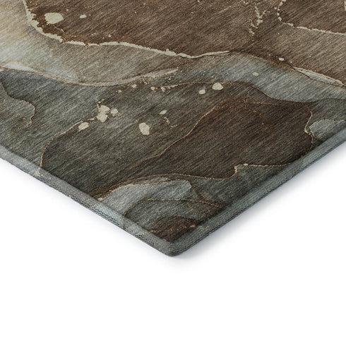 8' X 10' Brown Ivory And Gray Abstract Washable Area Rug With UV Protection