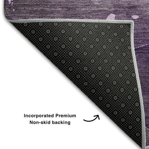 8' X 10' Purple Ivory And Gray Abstract Washable Area Rug With UV Protection