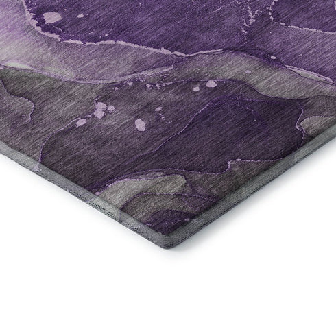 8' X 10' Purple Ivory And Gray Abstract Washable Area Rug With UV Protection