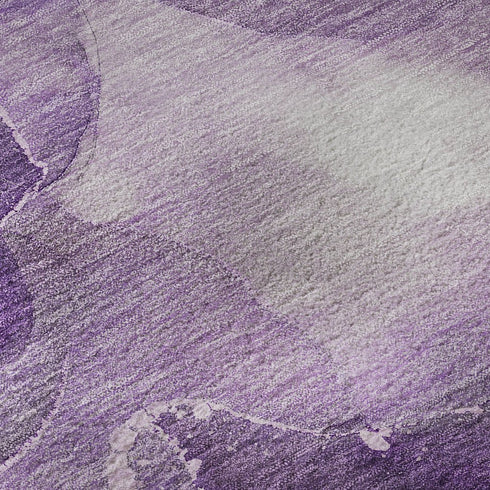 8' X 10' Purple Ivory And Gray Abstract Washable Area Rug With UV Protection