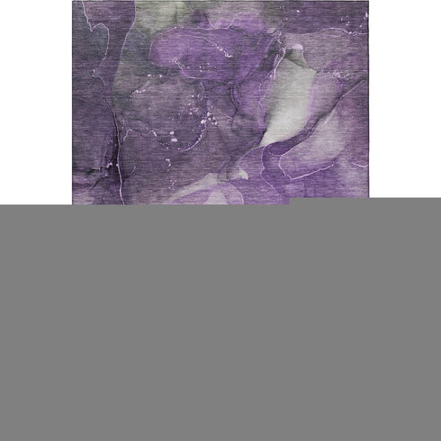 8' X 10' Purple Ivory And Gray Abstract Washable Area Rug With UV Protection