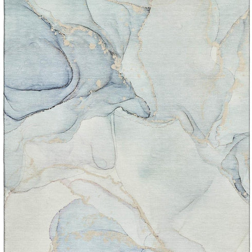 8' X 10' Sky Blue And Ivory Abstract Washable Area Rug With UV Protection