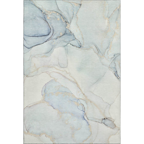 8' X 10' Sky Blue And Ivory Abstract Washable Area Rug With UV Protection