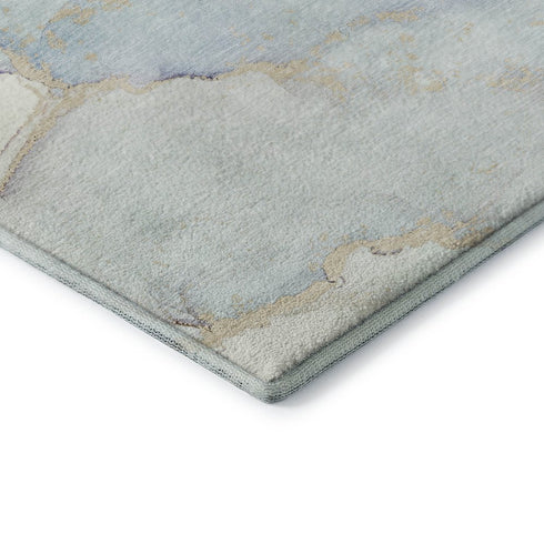 8' X 10' Sky Blue And Ivory Abstract Washable Area Rug With UV Protection
