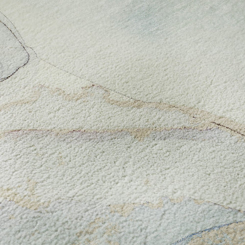 8' X 10' Sky Blue And Ivory Abstract Washable Area Rug With UV Protection