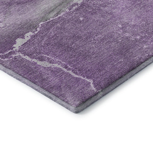 5' X 8' Lilac And Ivory Abstract Washable Area Rug With UV Protection