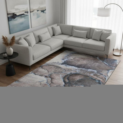 8' X 10' Navy Blue And Gray Abstract Washable Area Rug With UV Protection
