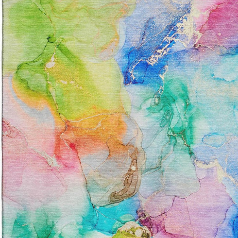 5' X 8' Blue Green And Purple Abstract Washable Area Rug With UV Protection