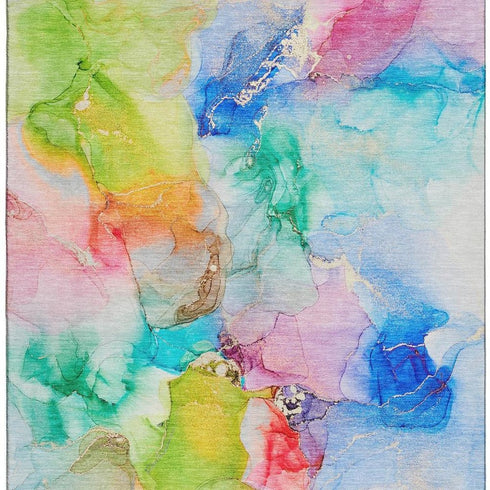 5' X 8' Blue Green And Purple Abstract Washable Area Rug With UV Protection