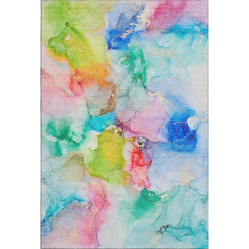5' X 8' Blue Green And Purple Abstract Washable Area Rug With UV Protection