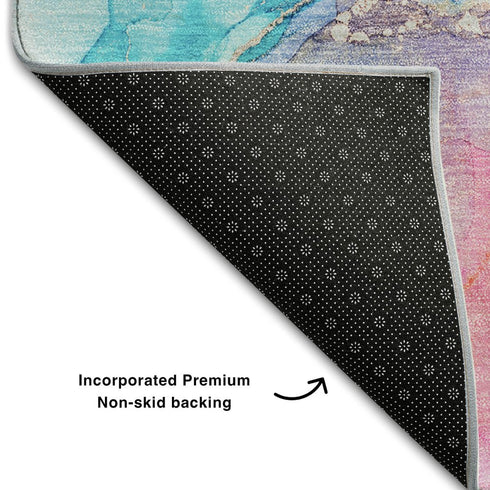 5' X 8' Blue Green And Purple Abstract Washable Area Rug With UV Protection
