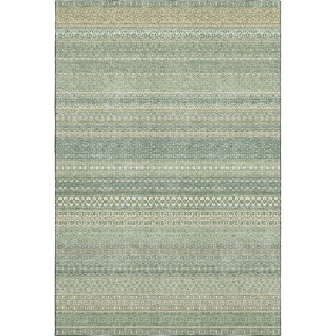 5' X 8' Fern Green And Ivory Striped Washable Area Rug With UV Protection