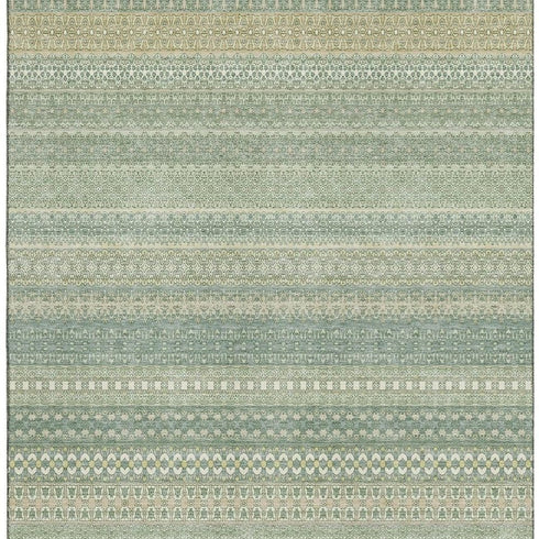 5' X 8' Fern Green And Ivory Striped Washable Area Rug With UV Protection