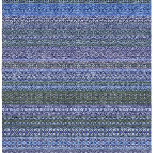 5' X 8' Blue And Ivory Striped Washable Area Rug With UV Protection