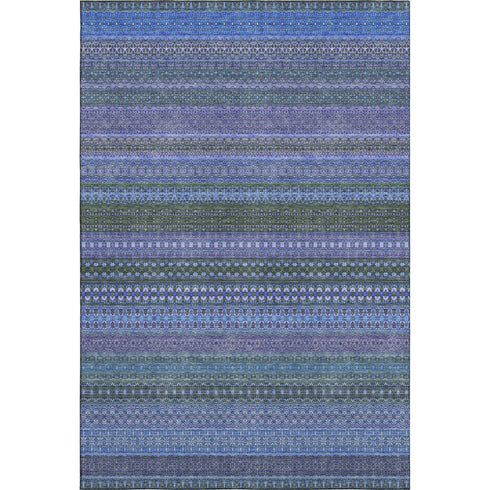 8' X 10' Blue And Ivory Striped Washable Area Rug With UV Protection