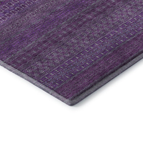 5' X 8' Eggplant And Ivory Striped Washable Area Rug With UV Protection