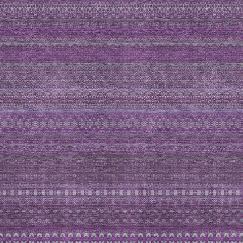 5' X 8' Eggplant And Ivory Striped Washable Area Rug With UV Protection