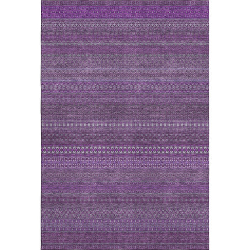 9' X 12' Eggplant And Ivory Striped Washable Area Rug With UV Protection