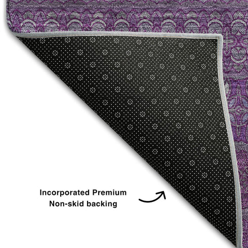 9' X 12' Eggplant And Ivory Striped Washable Area Rug With UV Protection